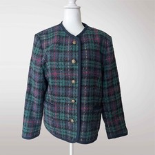Vintage Alfred Dunner Wool Blazer Green And Navy Plaid Women  s Size 14, Academia