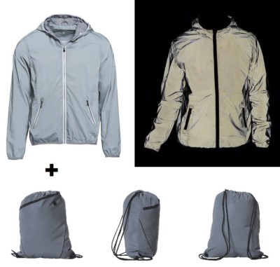Komplett reflektierende Jacke mit Kapuze (Unisex) + Turn-/Sportbeutel reflective