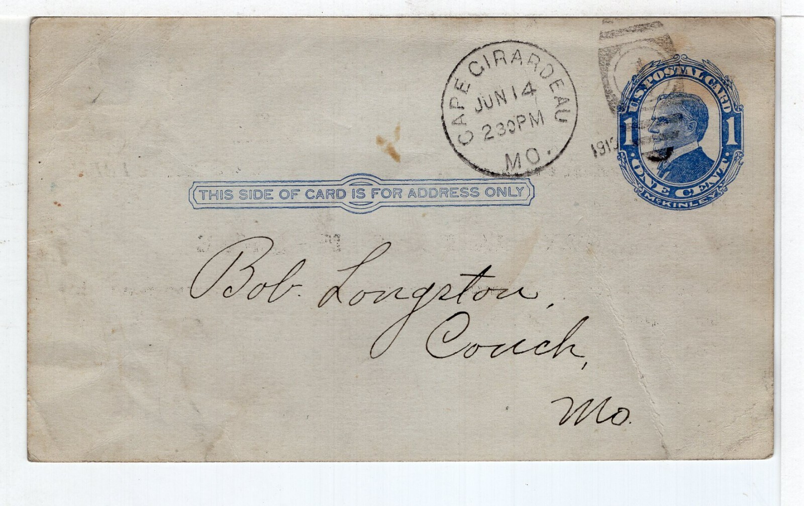 US 1 Cent Postal Card 1910 ROTH TOBACCO Cape Girardeau MO Foxy Grand Pa
