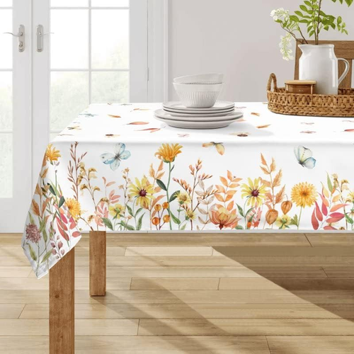 Fall Tablecloth Rectangle 60X84 Inch Watercolor Wild Flowers