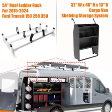 46" H Van Shelving & 54" Roof Ladder Rack For 2015-2024 Ford Transit 150 250 350