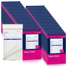 40 Pack Sales Order Book Bulk, 2-Part Carbonless Receipt Form Invoice, White/...