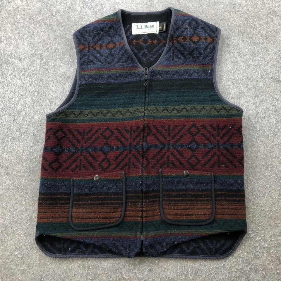 Vintage L.L.Bean Vest Womens Medium Wool Blend Zip Front Made in USA Aztec 90s - Image 2 of 4