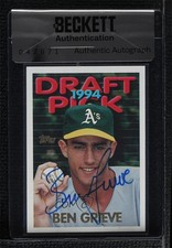 BAS 1995 Topps 1994 Draft Pick Ben Grieve #212 Seal of Authenticity Auto 3c7