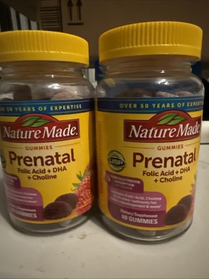 2X Nature Made Prenatal Folic Acid DHA Choline Gummies Supplement 60 CT Ep 07/27
