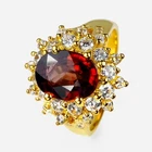 24K GOLD 925 STERLING SILVER HANDMADE HALO RINGS SUNBURST RED ZIRCON OVAL 2.72CT
