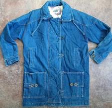 Women's S VTG 80's Current Seen Long Oversized Denim Jacket with Buttons and Zip