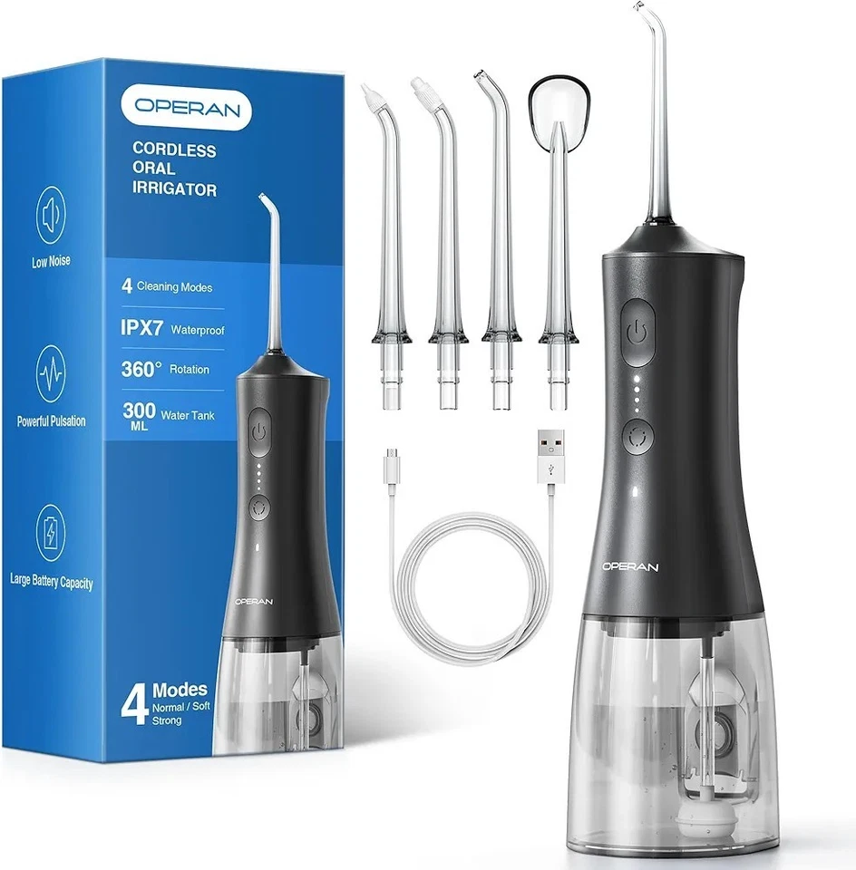 OPERAN Water Dental Flosser for Teeth Cordless, 300ML Rechargeable Oral Irrigator