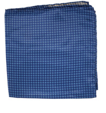 NWOT Italo Ferretti Satin Blue w Tonal Micro Check Silk Pocket Square Italy 14"