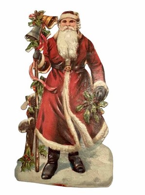 Alte Oblate Glanzbilder Scraps  Weihnachtsmann Nikolaus  Ca.12 cm