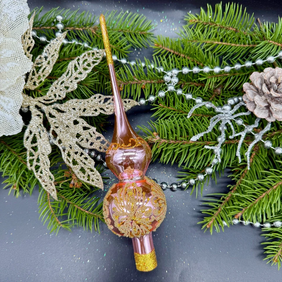Pink and Gold Glass Tree Topper – Handmade Vintage Style Christmas Ornament