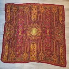 Square women's shawl 100 silk burgundy ocher paisley scarf artsy cozy wrap