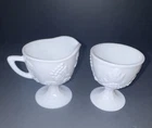 Indiana Milk Glass Harvest Grape Creamer & Sugar Set-White Colony 4” Vintage
