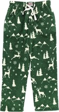 Reindeer Tree Snowflake Pajama Pants Green Fleece Christmas Print Lounge Sleep