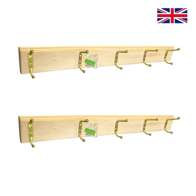 2 x starke Holz Wand Kleiderbügel Kleider Kiefer Holz Ablage Haken Heringe 10 Haken