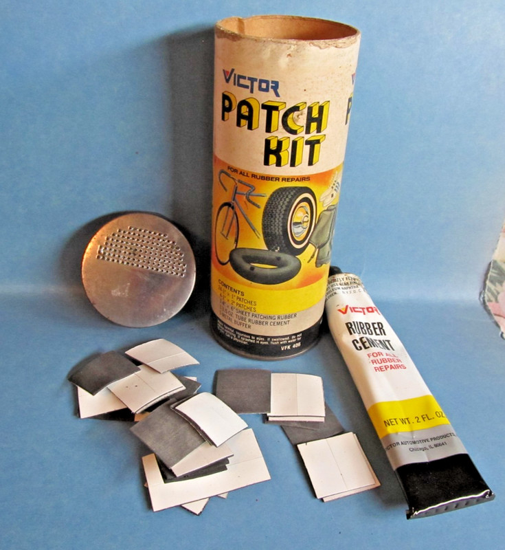 Vintage ~ Victor Patch Kit for Bike / Auto Tire Tube Repair Container & Contents