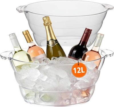 12L Ice Buets for Parties 2 Pa, Clear Bevera Tub with Handles, Ideal
