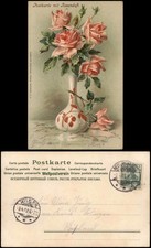 Postcard botany :: flowers rose roses in vase with rose fragrance 1902
