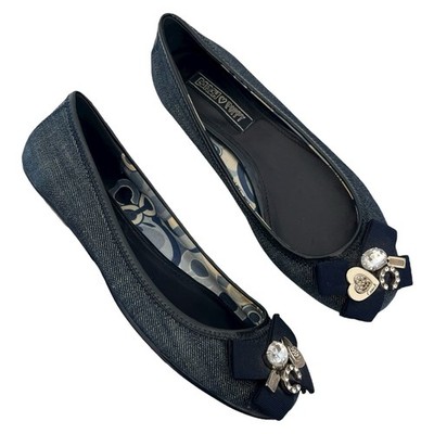 Coach Poppy Caper Ballet Flats Blue Denim Bow Charms Preppy