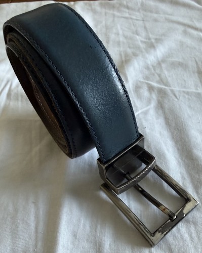 Mens Genuine Leather Belt Black Brown Reversible 34–36 Inch Metal Buckle