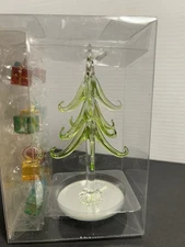 LS Arts Green Glass Christmas Tree W/ 12 Removable Glass Gift-Box Ornaments