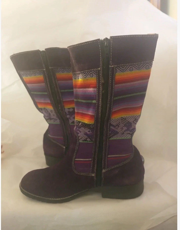 Женские фиолетовый замши 12» высоты ботинки Rainbow перуанский одеяло Sz 40 (9,5) EUC - Изображение 2 из 4