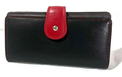 Prym Leather Wallet Black Red Colorblock Boho Snap Clutch Organizer India