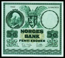 NORWEGEN. 50 Kroner 1960. 32c