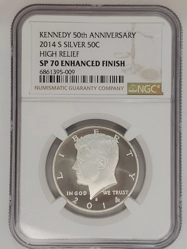2014-S Silver 50c Kennedy 50th Anniversary High Relief SP70 Enhanced Finish