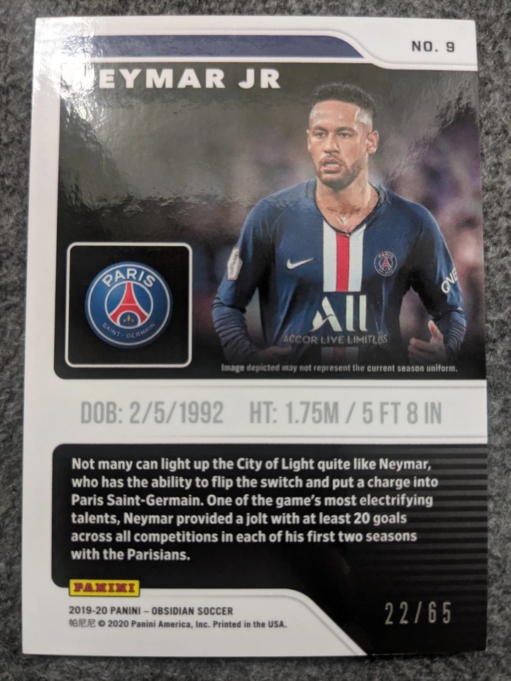 2019-20 PANINI OBSIDIAN NEYMAR JR PURPLE ELECTRIC ETCH PARALLEL#8#D22/65 - Image 2 of 2