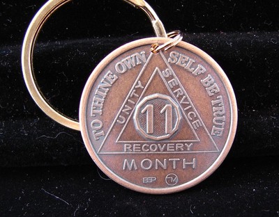Alcoholics Anonymous AA 11 Month Bronze Keychain Medallion Token Coin ...
