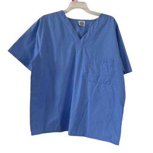 Womens Scrub Top Blue Medium Pocket V-Neck Short Sleeve