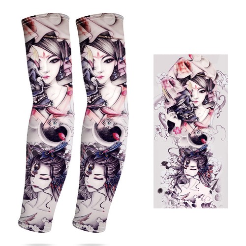 Tattoo Cooling Arm Sleeves Ice Silk Cycling Basketball UV Sun Protection Art Men - Picture 39 of 40