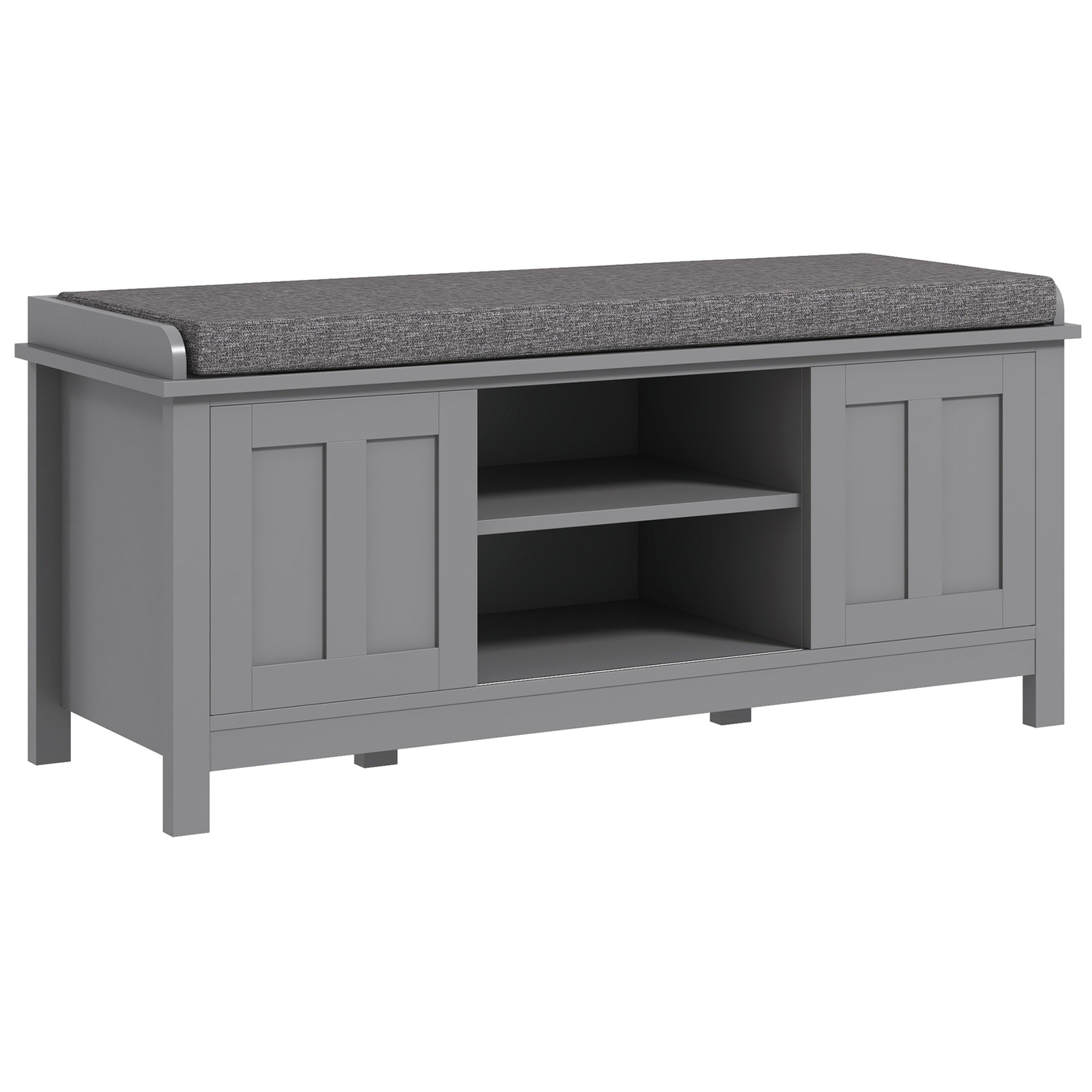 Shoe Storage Bench with Cushioned Seat and Sliding Cabinet Doors-image