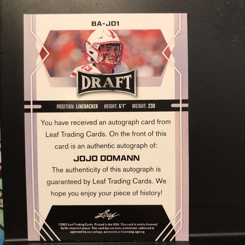2022 Leaf Draft & Prospects Autographs White #BA-JD1 Jojo Domann - Picture 2 of 4