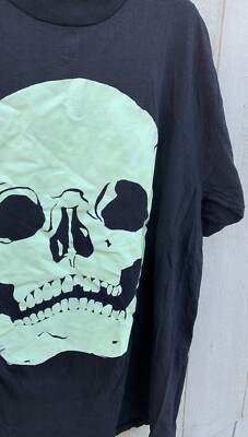 Vtg Rattle My Bones skull t shirt glow In the dark graphics 90s