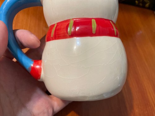 BAY ISLAND SNOWMAN CERAMIC CUP MUG BLUE HANDLE AND BLUE GLOVES WITH INNER - Picture 5 of 6