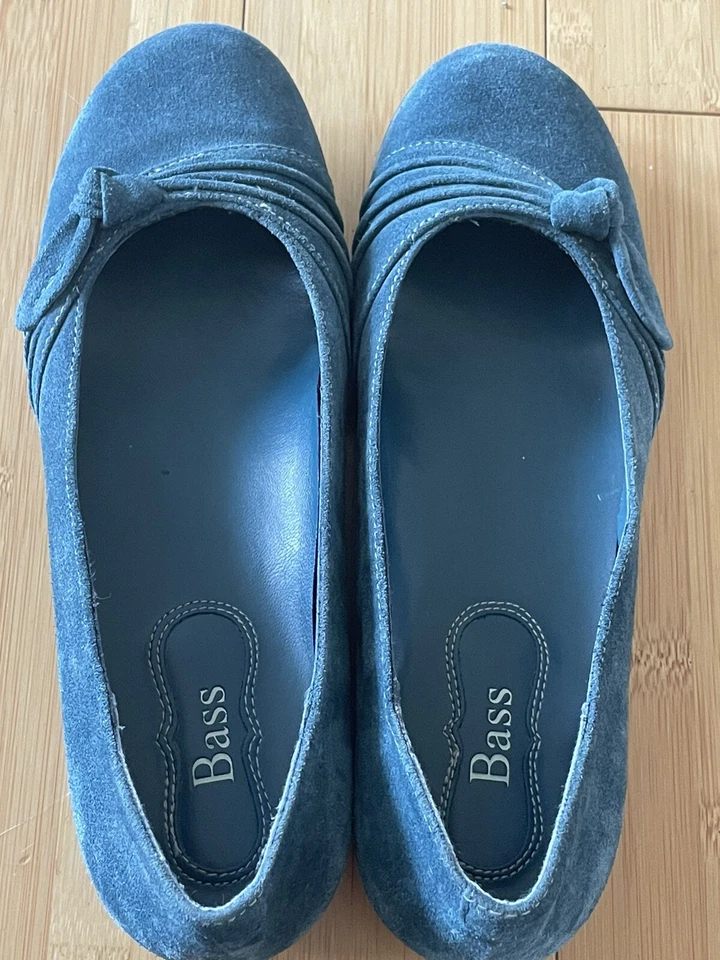 贝斯鞋女式 7.5 M 蓝色蓝青色麂皮绒芭蕾平底鞋懒人鞋 — 第 3/4 张图片