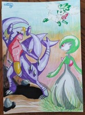 pokemon poster of Garchomp, Gardevoir And Shaymin, A4 handr dawn original design