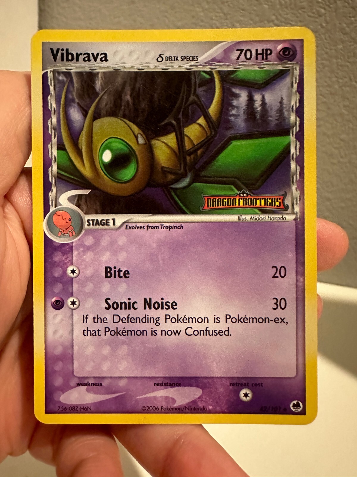 2006 Pokemon, EX Dragon Frontiers, #42/101 Vibrava, Reverse Holo Unc NM 1010#053