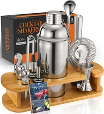 Cocktail Shaker Set Bartender Kit: 13-Pcs Bar Tools Set with Bamboo Stand, Es...