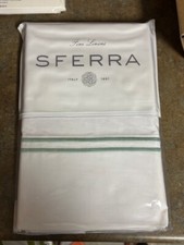 Sferra Grande Hotel white w/aqua pillowcases, set two standard, NEW