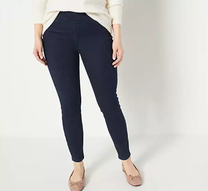 Denim & Co. - Cozy Touch Denim Petite Pull-On Jeggings Jeans - Dark Wash