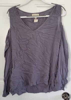 Cloth & Stone Women's Long Sleeve Cold/Shoulder Gray Blouse Top Shirt - LARGE 