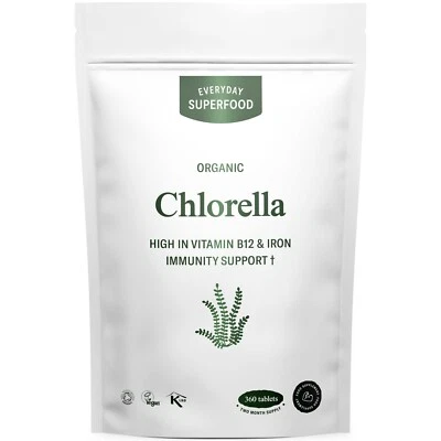 EVERYDAY SUPERFOOD Organic Chlorella Tablets 500mg Broken Cell Raw Chlorella Cold Pressed to Tablet