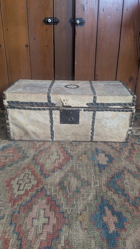 Antique Early Primitive Wood Vellum Hide Covered Document Box 20"