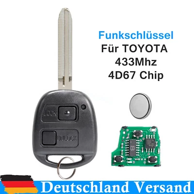433MHz Funk Schlüssel für TOYOTA Avensis Corolla Yaris Rav4 TOY43 4D67 2 Tasten