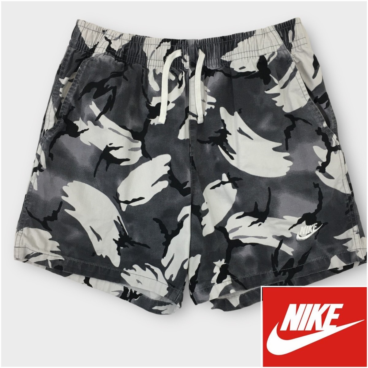 Nike Men's Club Woven Flow Camo Shorts Cool Grey White Black Size Small