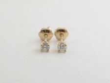 Diamond Stud Earrings 14k Yellow Gold Screw Back For Kids And Women