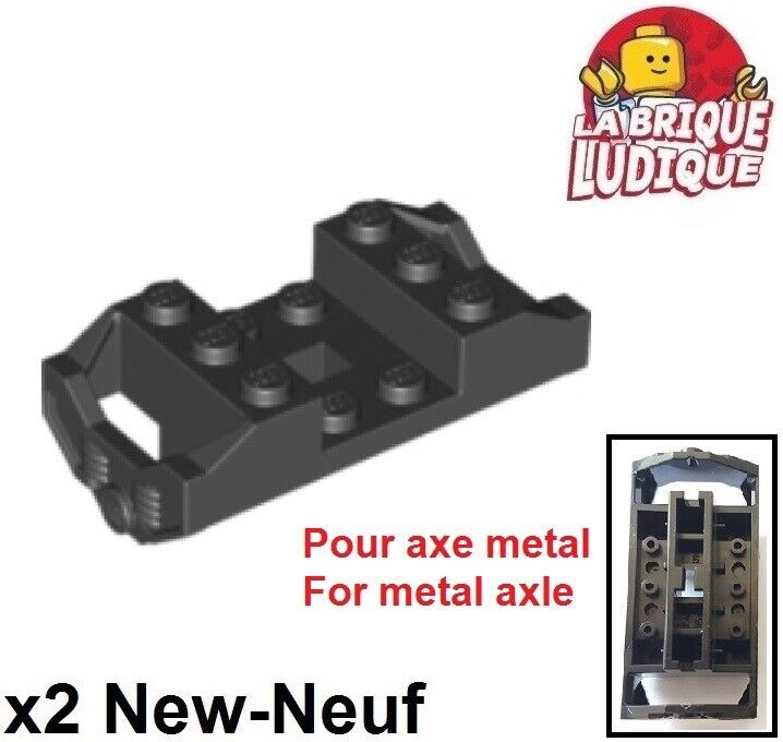 LEGO x2 Train Support/Holder Wheel Bogie RC Holder for Axle Metal Black 2878 New